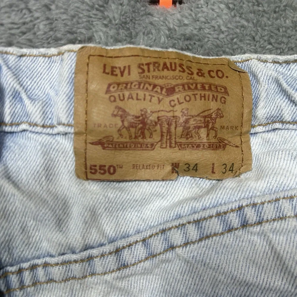 Vintage Levis 550 Jeans Mens 34x34 Relaxed Fit Made USA‎ Holes Stains 90s Denim